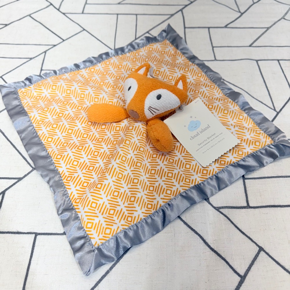 Cloud Island Security Blanket 14x14 Orange Fox Geometric Satin Trim NWT